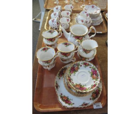 Tray of Royal Albert 'Old Country Roses' teaware to include; cups, saucers, side plates, milk jug, sucrier, teapot (missing l