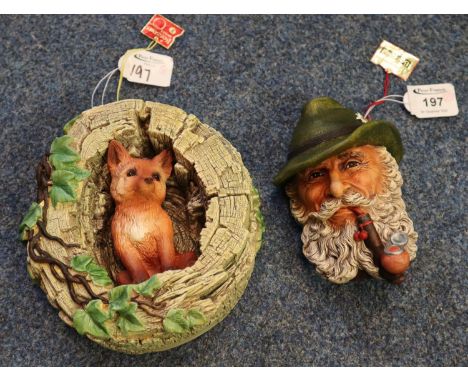 Bossons fox cub wall plaque, together with another Bossons plaque of an old man with beard smoking a pipe. (2)(B.P. 21% + VAT