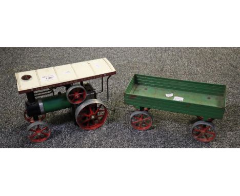 Mamod live steam model Traction Engine, together with four wheeled trailer in play worn condition. (2)(B.P. 21% + VAT) 