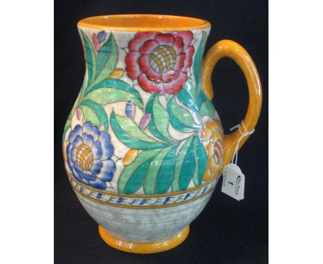 Mid Century Crown Ducal pottery Charlotte Rhead design foliate decorated, tube lined baluster jug, printed marks to base with