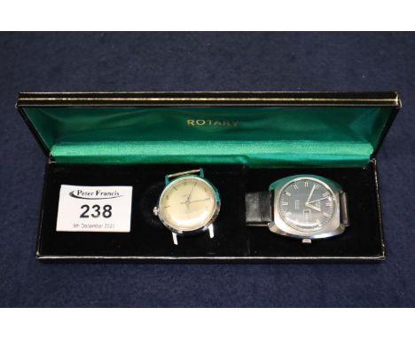 A mid Century gents Rotary stainless steel day date automatic wristwatch, together with a Timex gents mechanical wristwatch. 