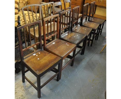 Set of six early 19th century oak farmhouse stick back kitchen chairs. (6)(B.P. 21% + VAT) 