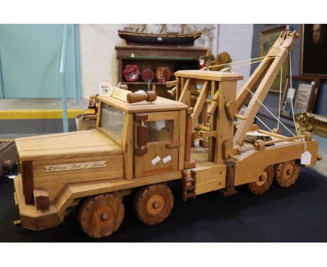 Large  handmade hardwood working model of an eight wheeled Wrecker Truck, 'Myfanwy Pride of Hakin'. Made and exhibited by Joh