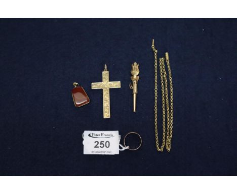 9ct gold wedding ring, weight approximately 2 grams, Victorian yellow metal engraved cross pendant, Victorian carnelian penda