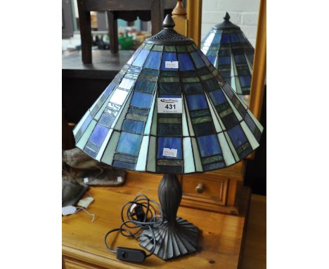 Modern Tiffany style multi-coloured glass table lamp, the shade of conical form. (B.P. 21% + VAT)No obvious damage.