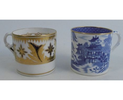 Two 19th century English porcelain coffee cans, one being Spode and decorated in a blue and white version of the Willow patte