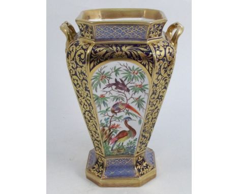 A 19th century Spode porcelain vase, decorated with panels of fancy birds and botanical studies, height 8.25insCondition Repo