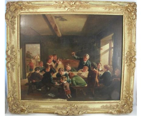 T Webster, oil on canvas, classroom scene with teacher and children, dated 1829, 27.5ins x 32.5insCondition Report:  Some cra