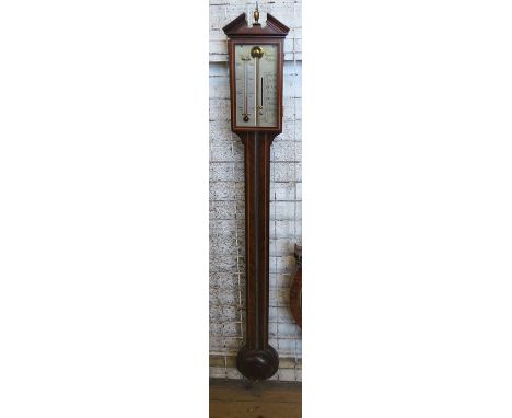 A 20th century mahogany stick barometer, with satinwood inlay, the silver dial inscribed Comilli Holborn