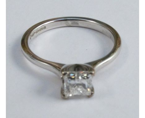 A diamond single stone platinum ring, the princess cut stone of approximately 0.45 carats, finger size L, 3.1g gross