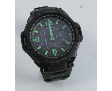 Casio G-Shock, Multi Band 6 Touch Screen, chronograph wrist watch, on a strap, the black dial with subsidiary recording dials
