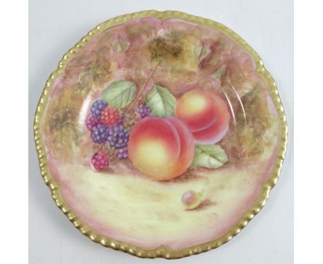 A Royal Worcester side plate, decorated with fruit to a mossy background by Weston, diameter 5.75insCondition Report:  Inspec