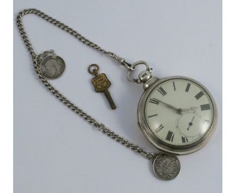 Anonymous, a Victorian silver pair cased pocket watch, the white enamel dial with black Roman numerals, subsidiary seconds di