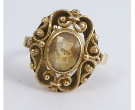 A citrine dress ring, stamped '14k', finger size U, 7.6g gross