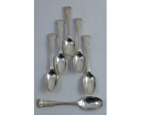 A set of six silver Kings pattern double struck tea spoons, engraved with a crest, London 1845, weight 7ozCondition Report:  