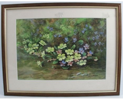 W H Austin, watercolour, Primroses and Violet, 9.5ins x 13.5ins