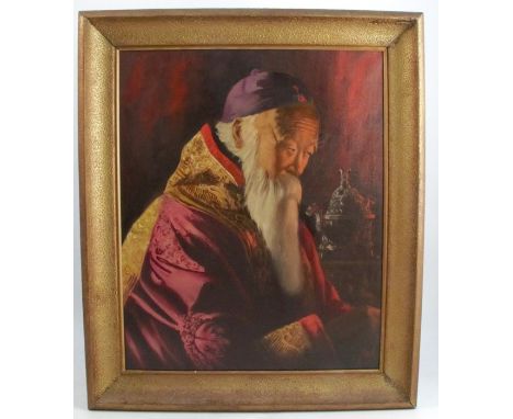 Zah, oil on canvas, portrait of an Oriental man, 21ins x 17ins, together with another pastel portrait by the same hand, 16ins