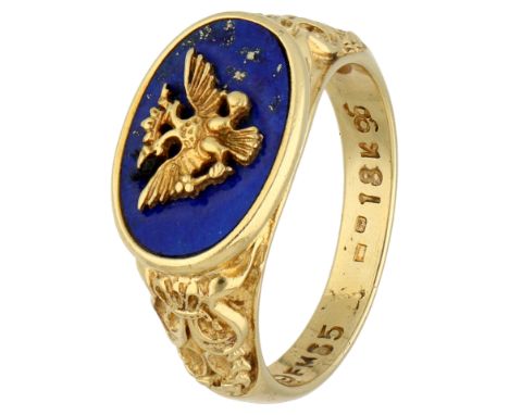 No reserve - Franklin Mint 18K yellow gold vintage knight's ring with Russian coat of arms set on lapis lazuli. Knight's ring