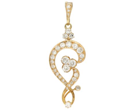 No reserve - 18K Yellow gold vintage pendant depicting an upside down music key set with approx. 0.96 ct. diamond. Set with 2
