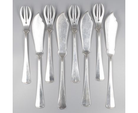 No reserve - 8-piece fish cutlery ''Haags Lofje'' silver-plated. 4 fish forks and 4 fish knives in model Haags Lofje. The Net