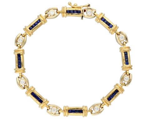No reserve - 10K Yellow gold vintage bracelet set with approx. 0.56 ct. diamond and approx. 1.28 ct. natural sapphire. Set wi