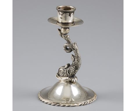 No reserve - Candlestick silver. Beautiful model with twisted rope rim on the foot and trunk in the shape of a dolphin. The N