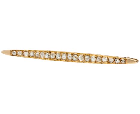 No reserve - 14K Yellow gold barette brooch set with diamond. Set with 20 rose cut diamonds (Ø approx. 1.9 - 3.1 mm). Hallmar