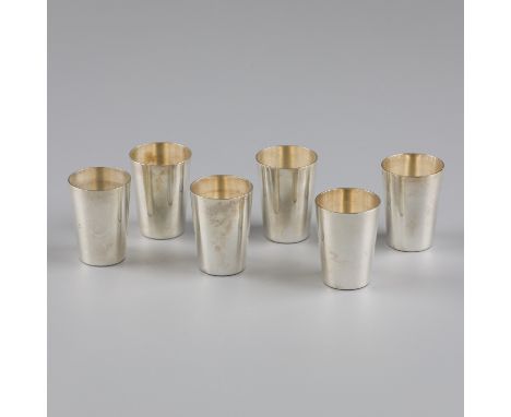 No reserve - 6-piece set of shot cups silver. Tightly executed design. Germany, Waldstetten, Baden-Württemberg, Emil Hermann,