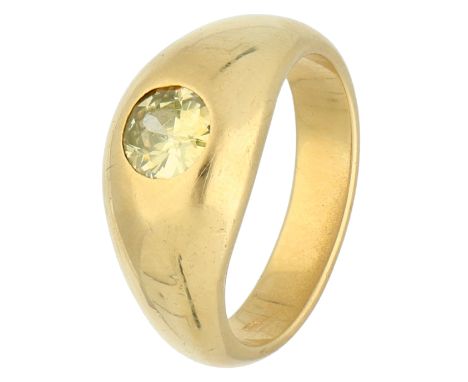 No reserve - 14K Yellow gold solitaire ring set with approx. 0.55 ct. light fancy yellow diamond. Set with an Old European cu