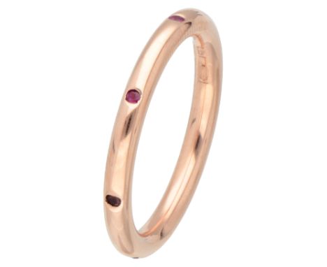 No reserve - 14K Rose gold stacking ring set with natural ruby. Set with seven round faceted natural rubies (Ø approx. 1.2 mm