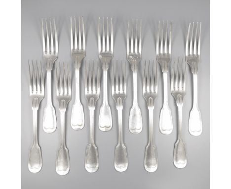 No reserve - Christofle 12-piece dinner fork set model: Chinon silver-plated. Model: Chinon. France, Paris, Orfèvrerie Christ