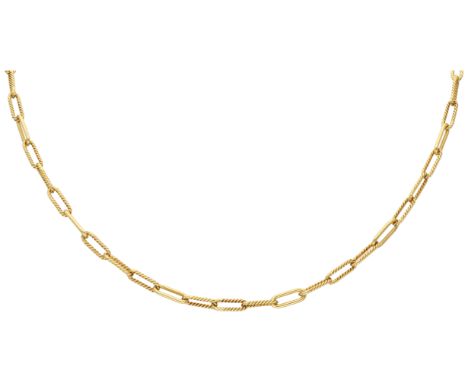 No reserve - 18K Yellow gold vintage link necklace. With smooth and cable motif links. Hallmarks: 750 Dutch assay mark and 2 