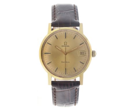 No reserve - Omega Genève 136.070 - Men's watch - approx. 1970. Case: yellow gold (14K.) - strap: leather - manual winding, m