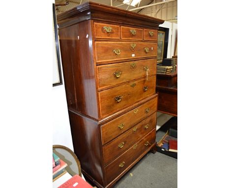 Victorian mahogany chest on chest, moulded cornice, fitted with three short and six long graduating drawers, bracket feet, wi