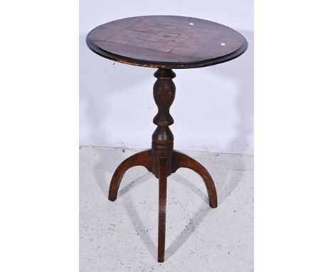 Victorian walnut occasional table, circular top with a chequer board inlay, moulded edge, turned column, tripod legs, diamete