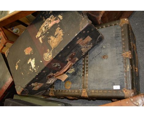 BAL Fibre Fifty Trunk, width 92cm and a leather trunk with partial labels (2).