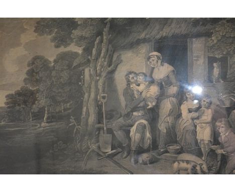 Nutter after W R Bigg, Saturday Evening, The Return From Labour, monochrome print, 1795, 52cm x 61cm.