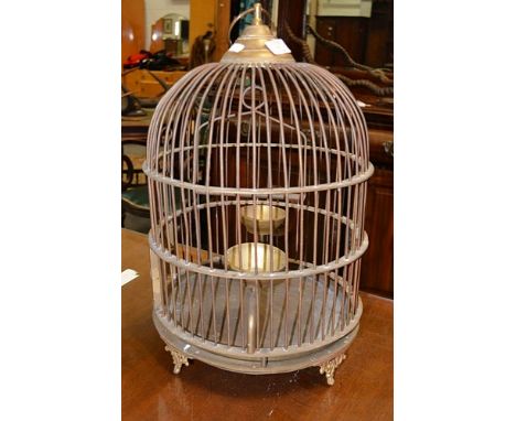 Brass bird cage, with a suspension ring, height 48cm.