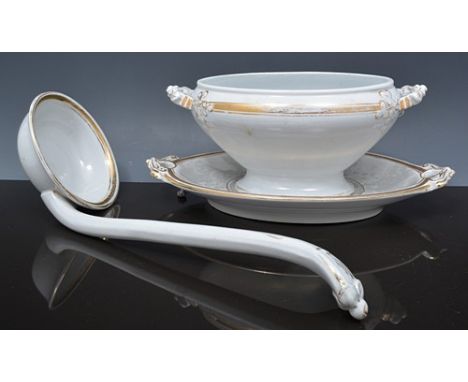 Cockson & Seddon oval terrine, 34cm with a ladle, Printware meat plate etc.