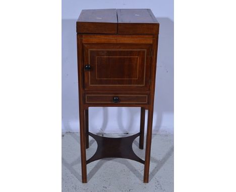 Georgian mahogany wash stand, hinged top included with a cupboard and drawer, legs joined by a further shelf, width 38cm.