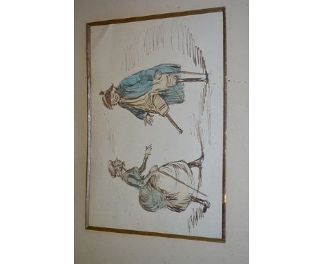 H K B, four sketches, pencilled with body colour, 21cm x 15cm and two 19th Century pen and ink with watercolour sketches (6).