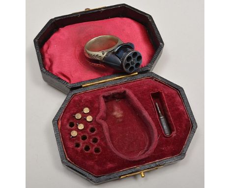 Le Petit Protector, a blued and engraved ring pistol, cased. NO AMMUNITION IN THIS LOT.