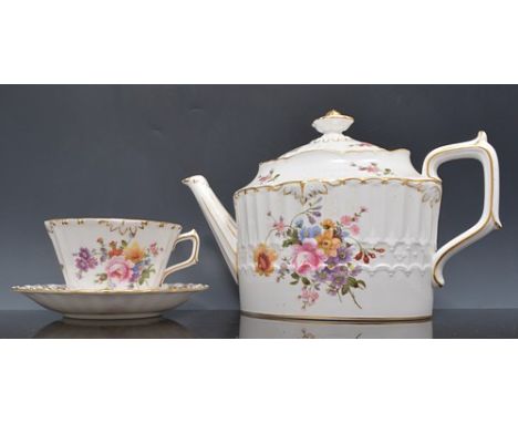 Royal Crown Derby silver shaped teapot, Posies pattern, 20cm and other Derby teaware.