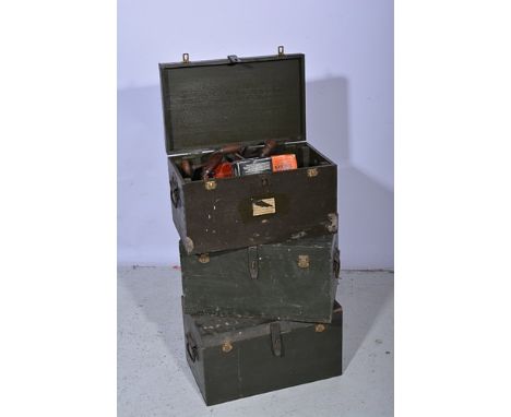 This Lot is at Gildings Market Harborough Sale Room.

Painted wood toolbox, 52cm, two others and contents of tools.