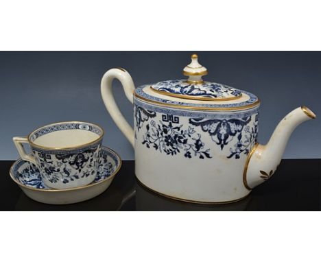 Minton bone china tea set, Thunder Blue decoration with scrolls and foliage.