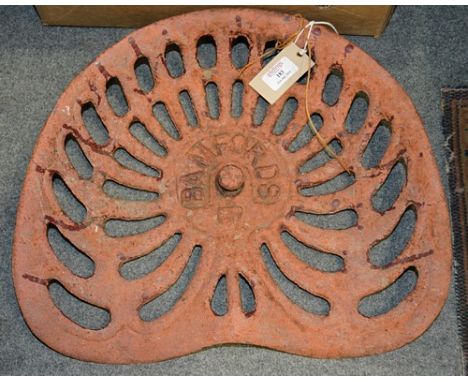 This Lot is at Gildings Market Harborough Sale Room.

Cast iron tractor seat, marked Stamfords, width 43cm.