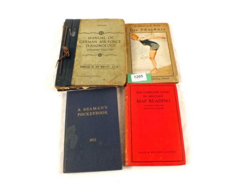 A group of four books including "Manual of German Air Force Terminology" and "The Complete Guide to Military Map Reading" cop