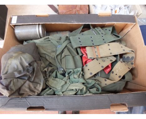 A mixed lot including USA webbing with water bottles, ammunition bandoliers etc