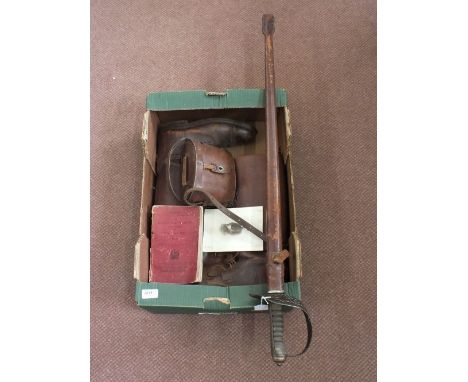 A WWI George V Infantry officer's sword, pair of officer's boots, pair of 1916 binoculars in their leather case, named to H.A