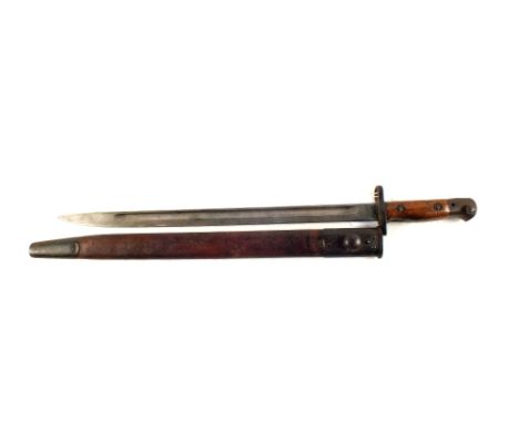A 1907 model bayonet by Sanderson marked 2/17 complete with scabbard